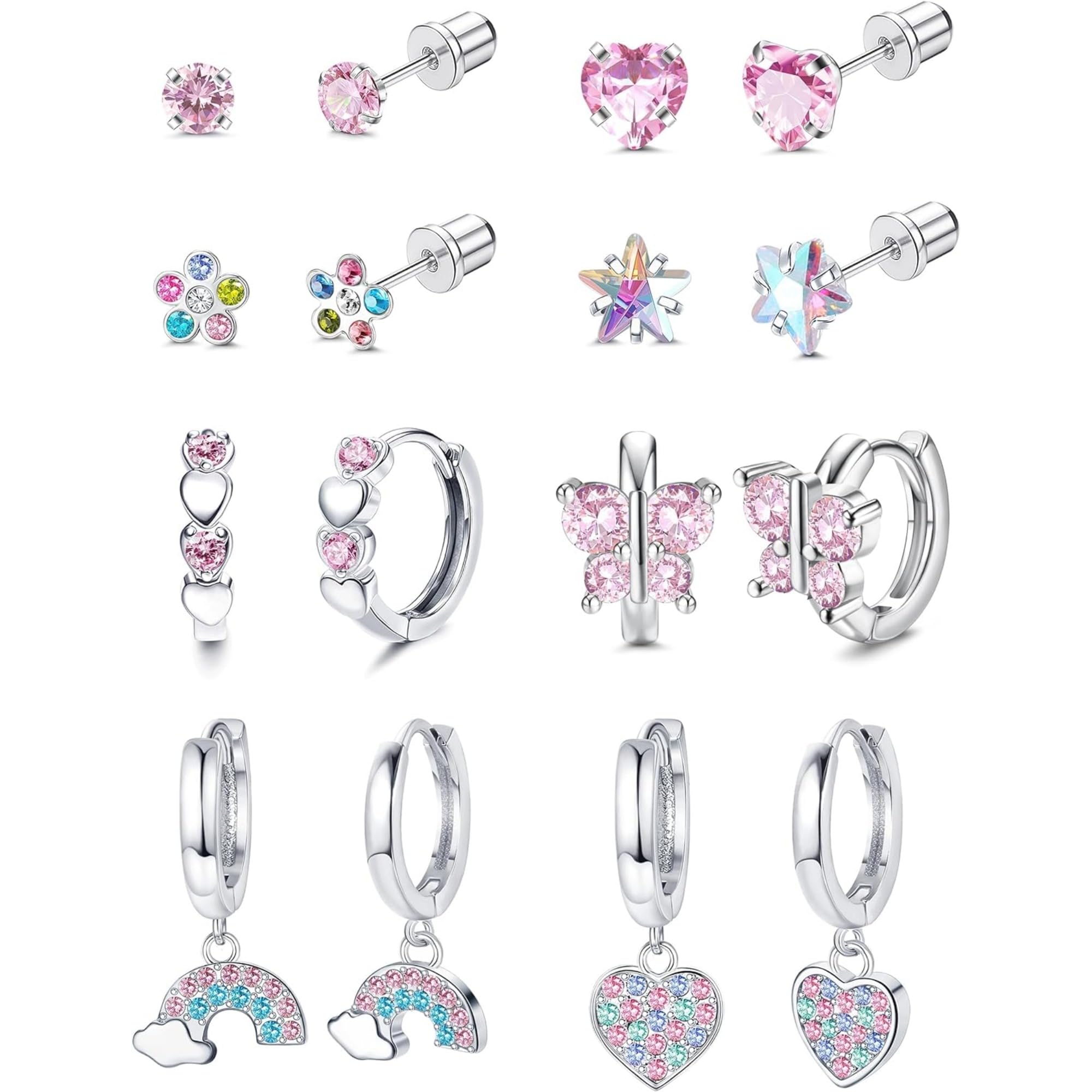 【送料無料】Jstyle 8ペア ピアス レディース 人気 フープピアス 女性 316L ステンレス鋼 ピアス CZ フラワー バタフライ スタッド ピアス ダングル ピアス