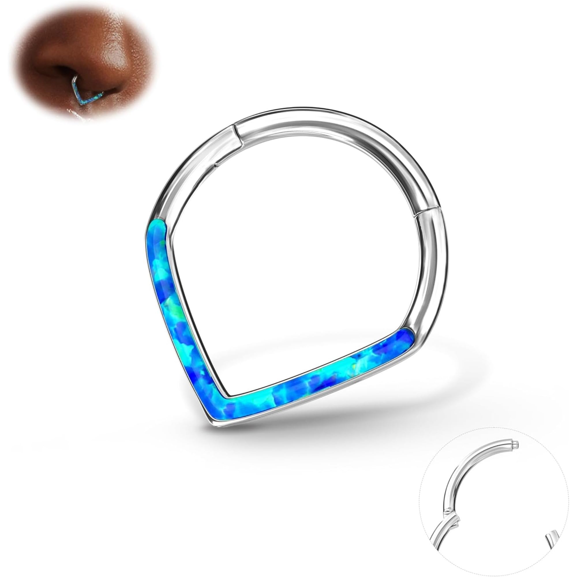 【送料無料】[Jstyle] 鼻ピアス レディース メンズ オパール ボディピアス 鼻ピ 16G 鼻リング 金属アレ..