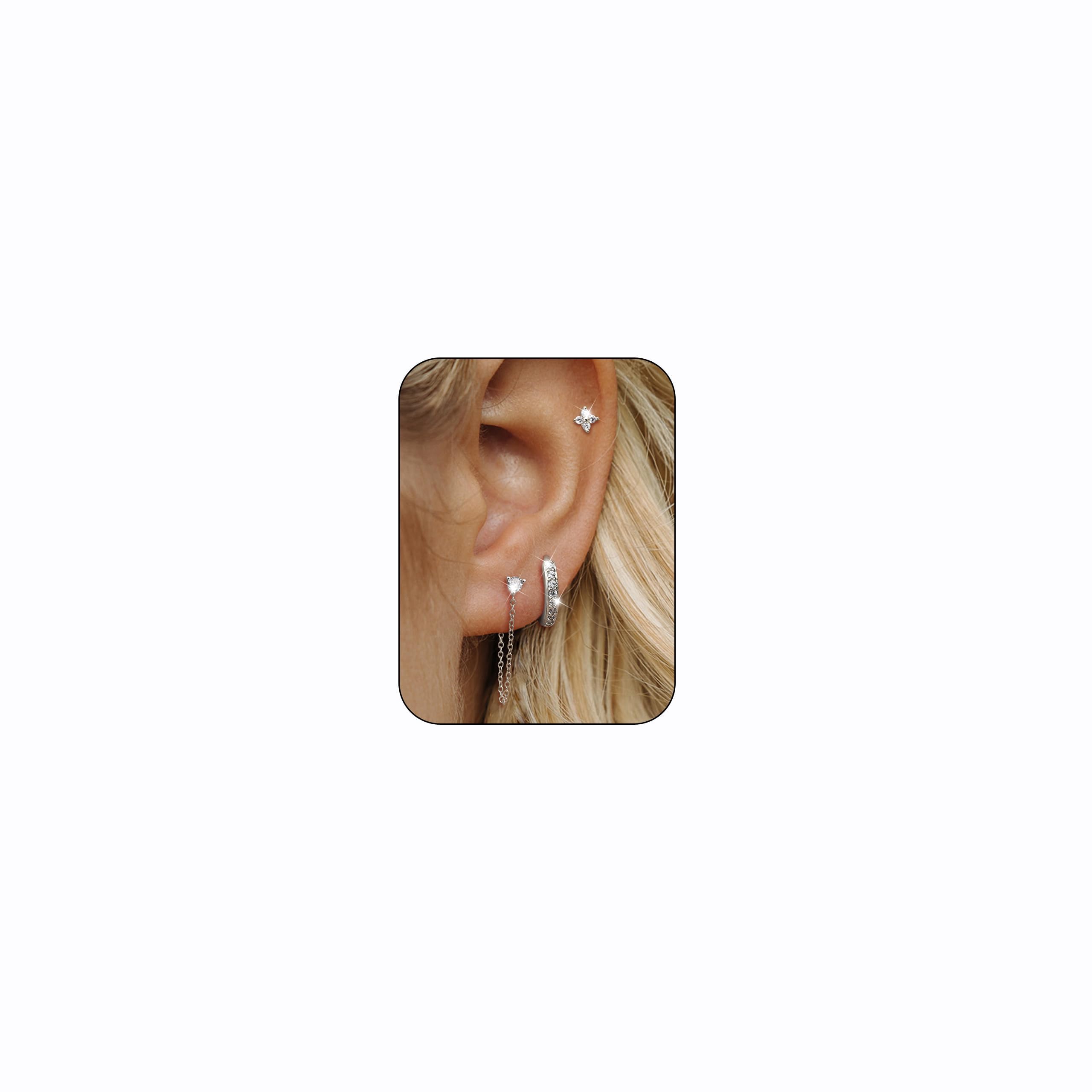 【送料無料】Jstyle セット ピアス レディース 人気 14K ゴールド ピアス 女性 フープ ピアス アレルギー対応 軟骨 ピアス 複数 ピアス ギフト 小さめ チェーン ピアス スタッド 色：シルバーチェーン、サイズ：通用