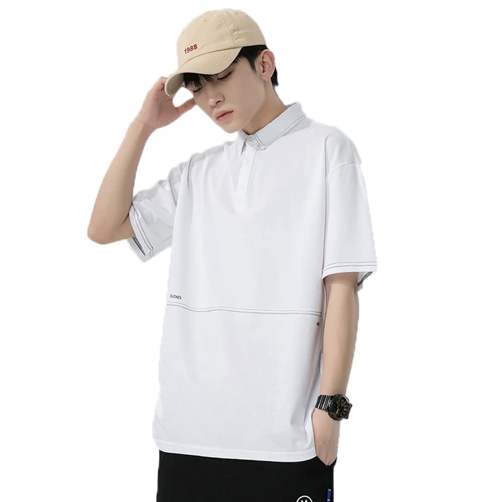 【送料無料】[Maioule] デザイン ポロシャツ メンズ Tシャツ 半袖 シャツ オシャレ シンプル 3カラー M～3XL 色：ホワイト、サイズ：2XL