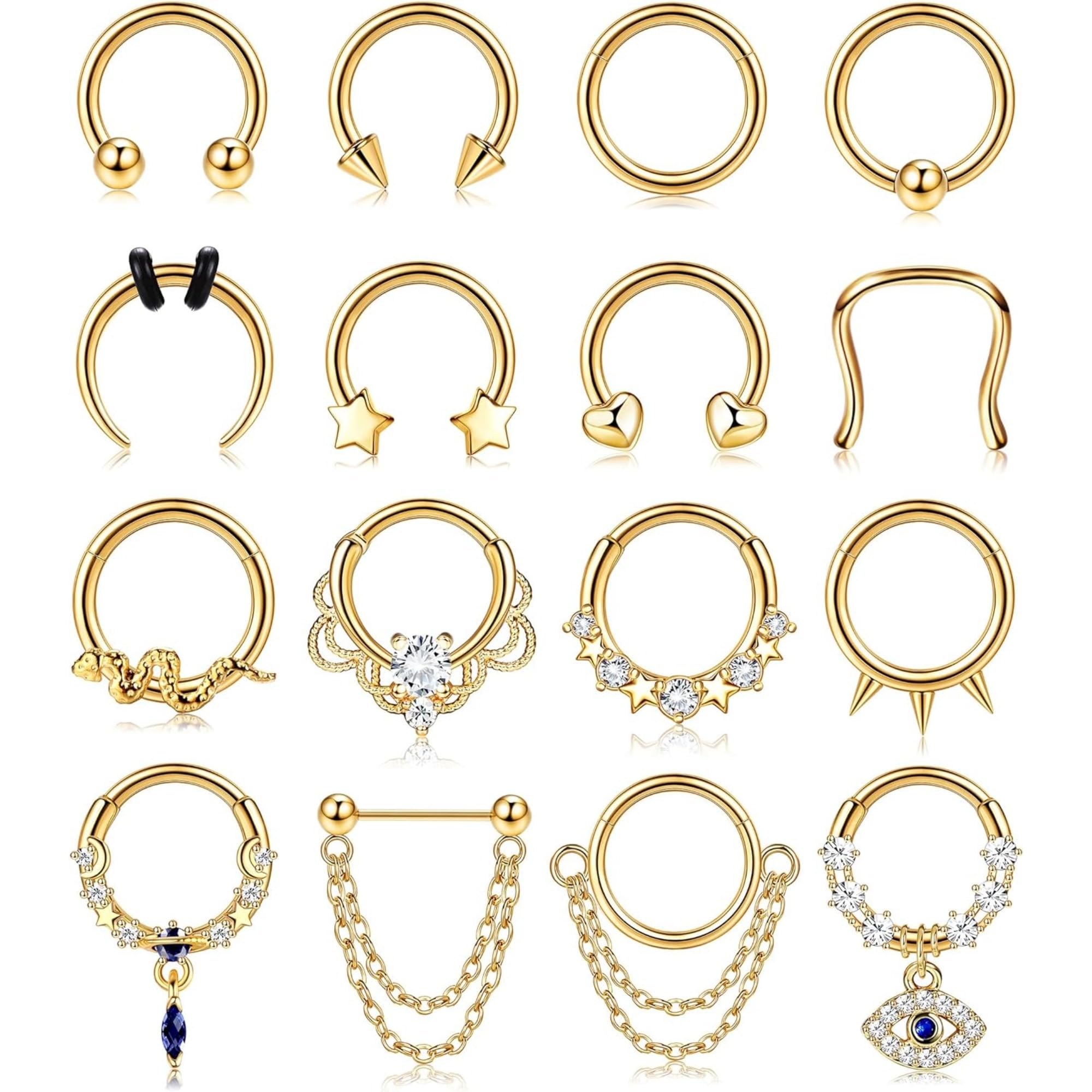 【送料無料】[Jstyle] 16点 鼻 リング レディース メンズ 軟骨 16G シルバー ブラック ゴールド ジュエ..