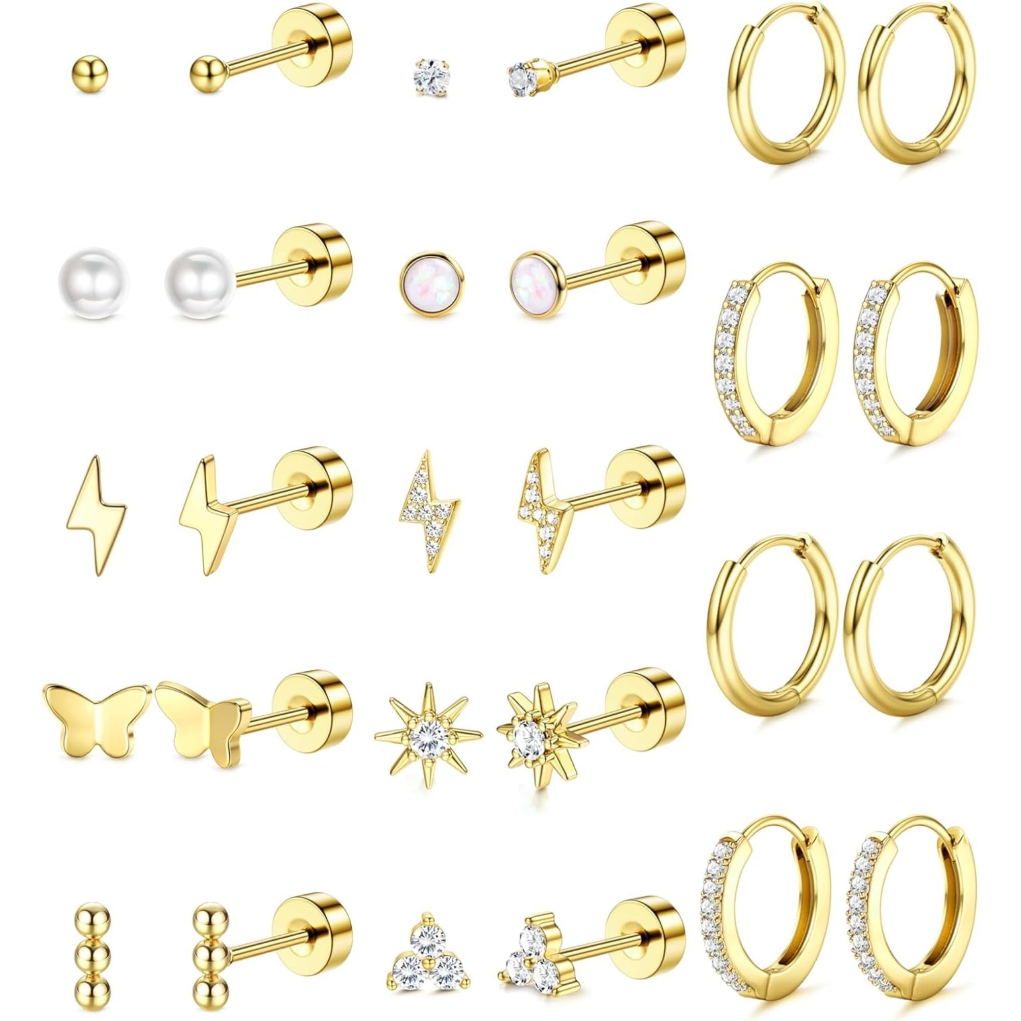 【送料無料】Jstyle ピアス レディース 人気 セット スタッド 軟骨 小さめ フープ リング シンプル 大人 日常 ステンレス アレルギー対応 ピアス 色：ゴールド、サイズ：通用