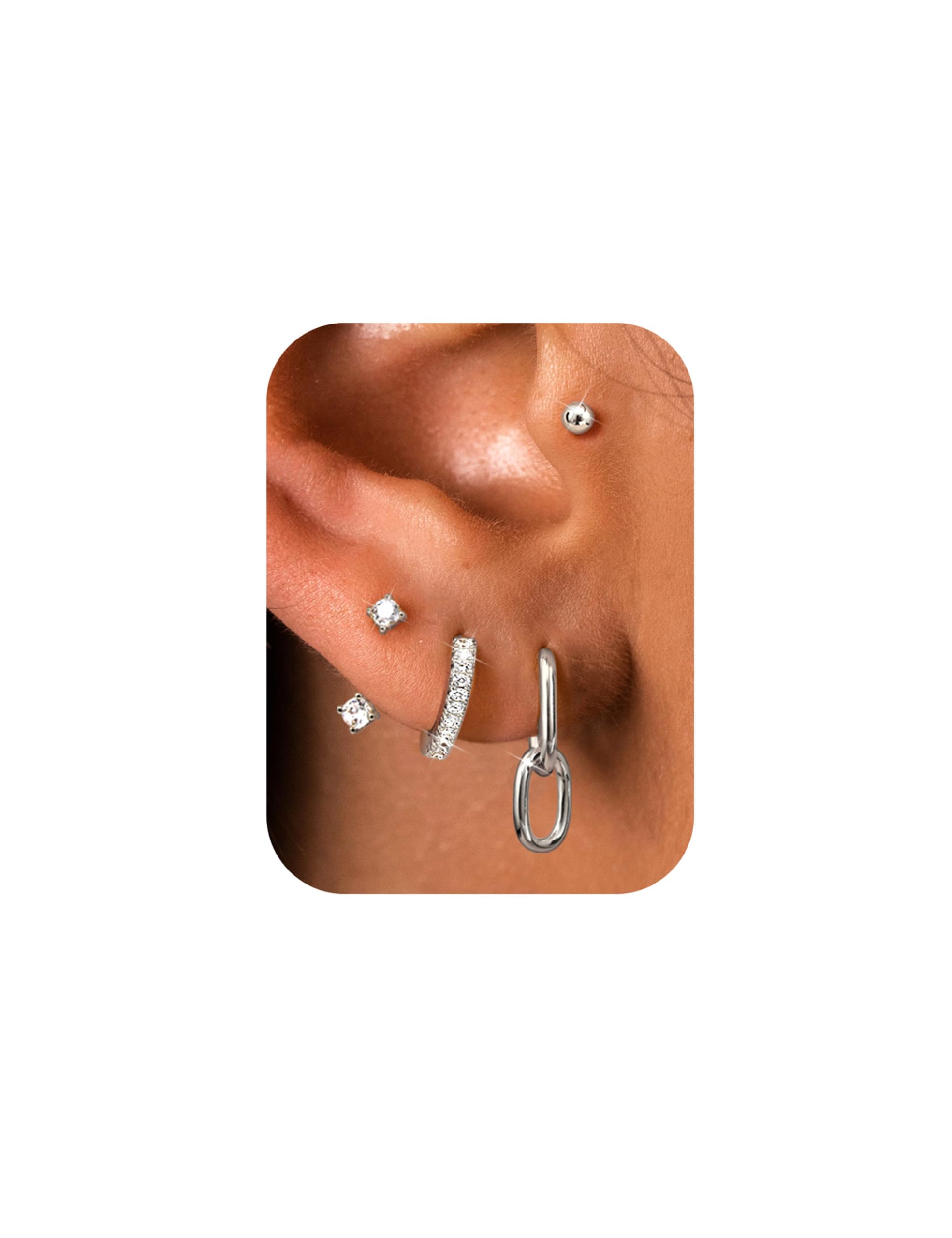 【送料無料】Jstyle セット ピアス レディース 人気 揺れる フープ リング スタッド セット 小さめ ゴールド プラチナ ステンレス アレルギー対応 ピアス 色：シルバーリング、サイズ：通用