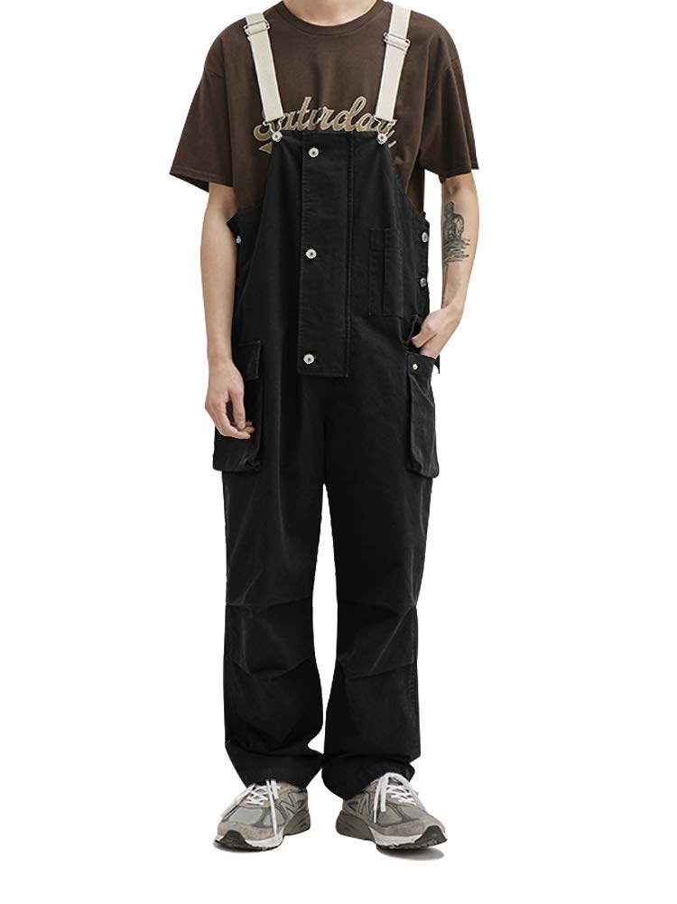 【送料無料】[Maioule] オーバーオール ソリッドカラー マルチポケットサロペットパンツ ゆったりロン..