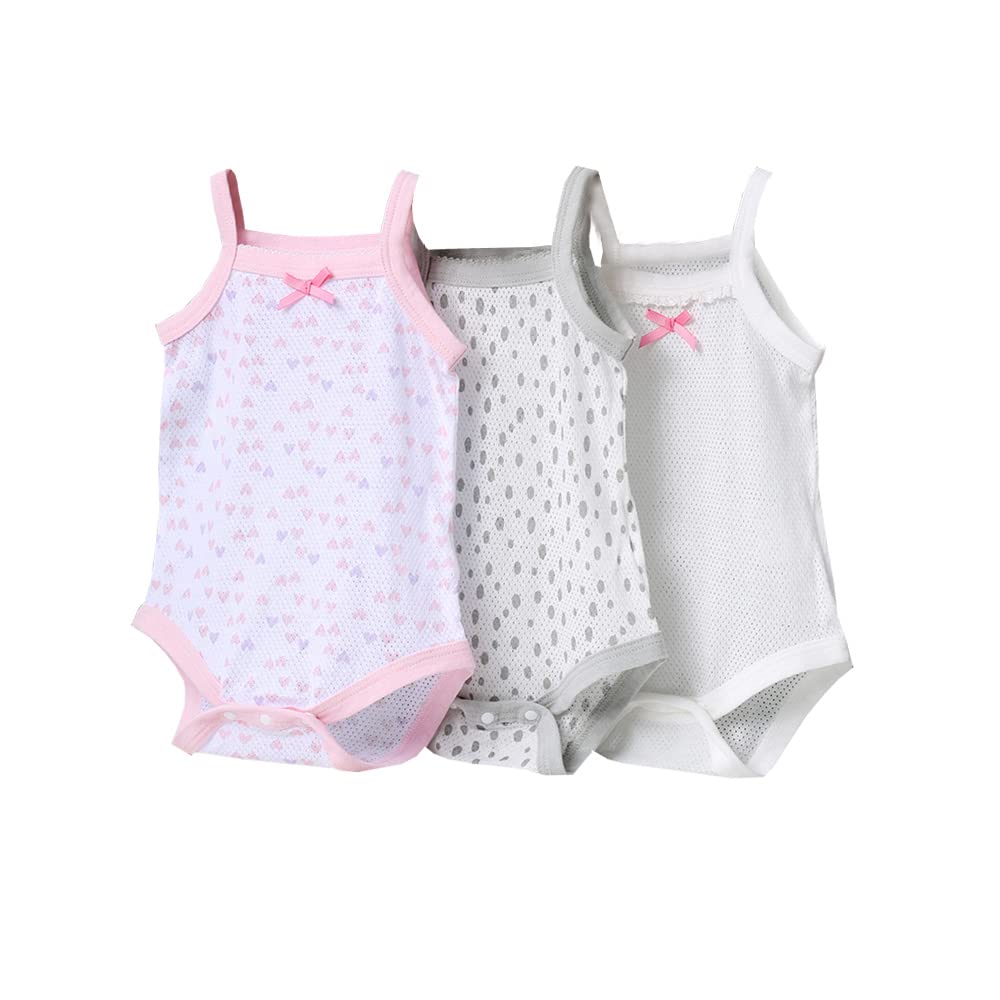 【送料無料】Baby Koiベビー服 三枚組 キャミソール ロンパース 肌着 夏 カバーオール ボディシャツ女の子 色：ドット柄三枚組、サイズ：90