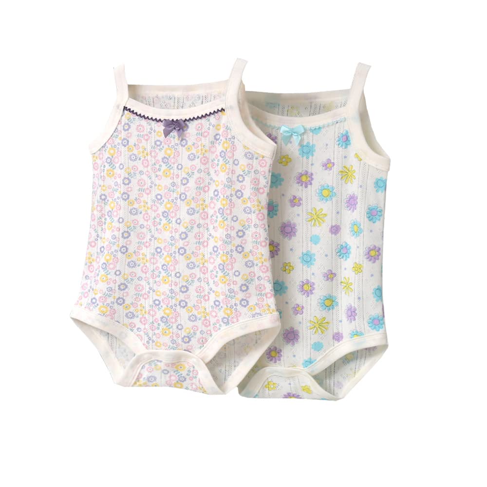 【送料無料】Baby Koiベビー服 三枚組 キャミソール ロンパース 肌着 夏 カバーオール ボディシャツ女の子 色：花柄二枚組、サイズ：80cm（9-12ヶ月）