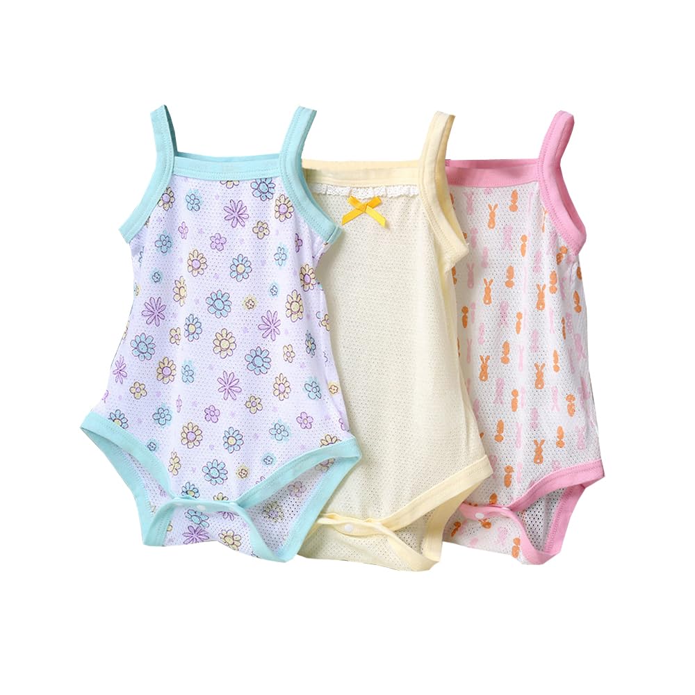 【送料無料】Baby Koiベビー服 三枚組 キャミソール ロンパース 肌着 夏 カバーオール ボディシャツ女の子 色：ブルーイエローピンク、サイズ：95cm（24-30ヶ月）