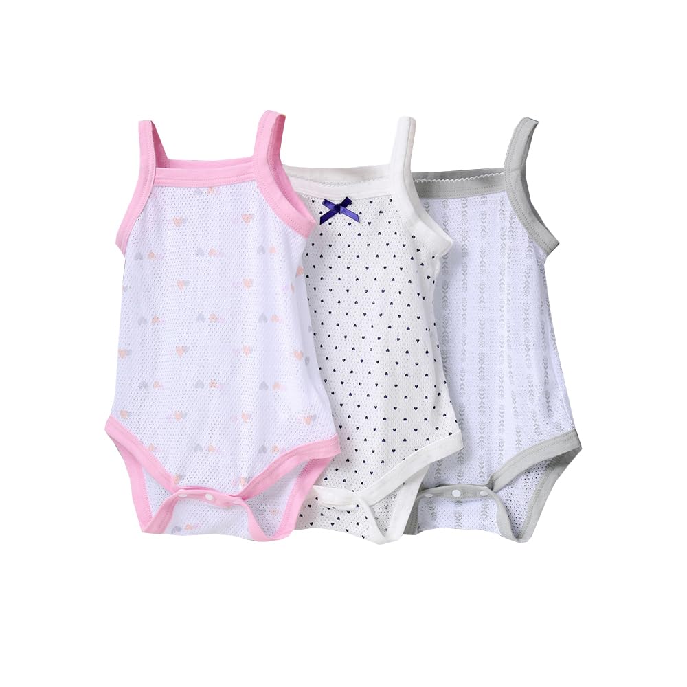 【送料無料】Baby Koiベビー服 三枚組 キャミソール ロンパース 肌着 夏 カバーオール ボディシャツ女の子 色：ピンクホワイトグレー、サイズ：95cm（24-30ヶ月）