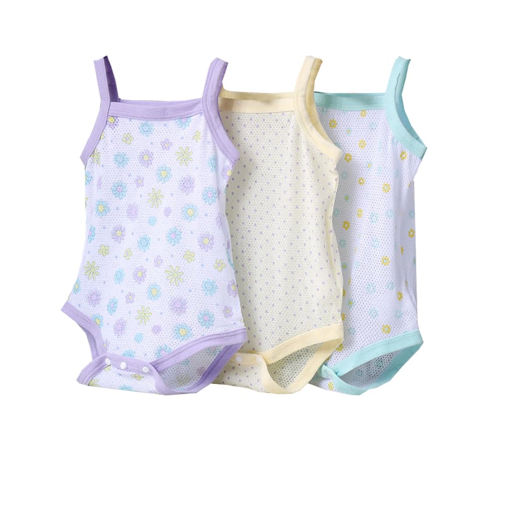【送料無料】Baby Koiベビー服 三枚組 キャミソール ロンパース 肌着 夏 カバーオール ボディシャツ女の子 色：パープルイエローブルー、サイズ：95cm（24-30ヶ月）