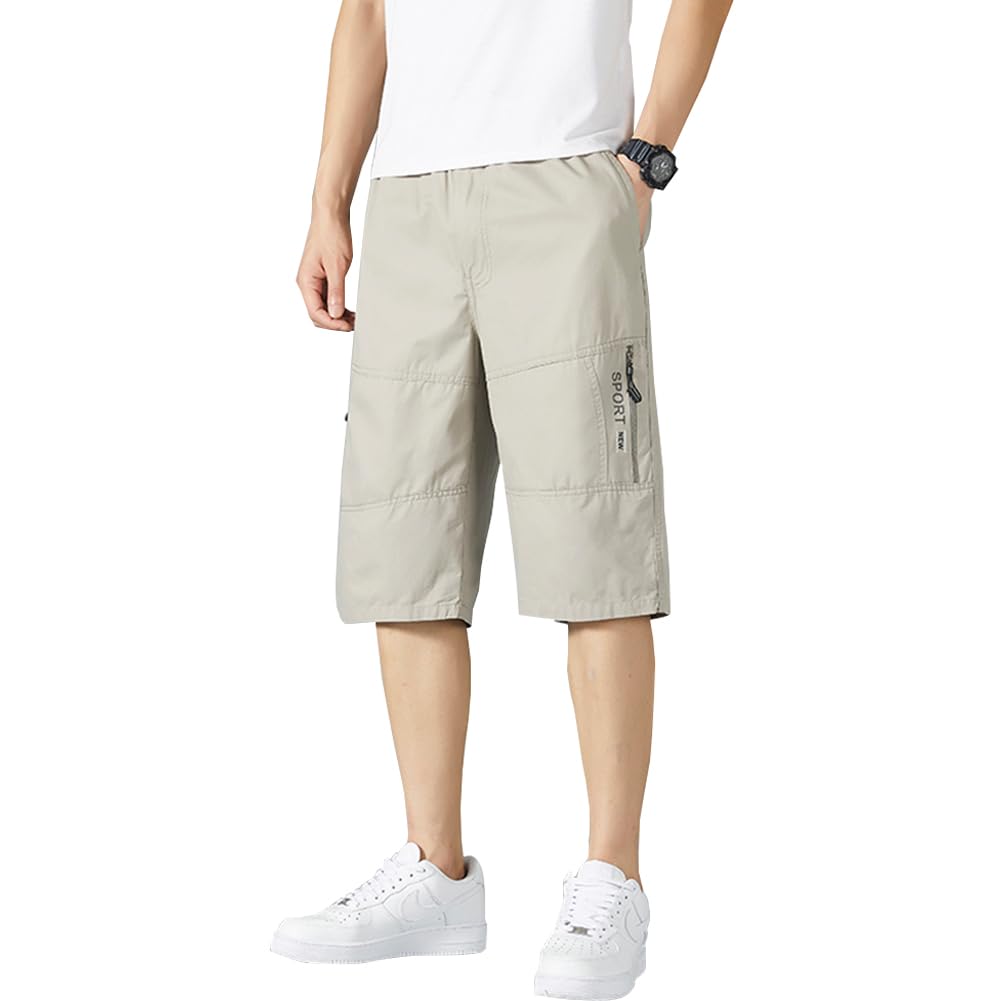 【送料無料】[Maioule] カーゴパンツ ショートパンツ メンズ ハーフパンツ 短パン 登山 スポーツ アウトドア 半ズボン 5分丈 トレッキング 作業着 通気速乾 ウエストゴム 調整紐 シンプル オシャレ ポケット付き ボトムス おしゃれ 色：ライトグレー、サイズ：2XL