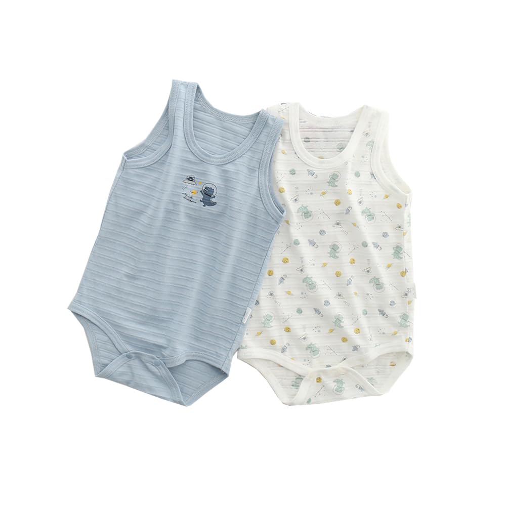 【送料無料】Baby Koiベビー服 三枚組 キャミソール ロンパース 肌着 夏 カバーオール ボディシャツ男の子 色：ブルー恐竜柄、サイズ：95cm（24-30ヶ月）