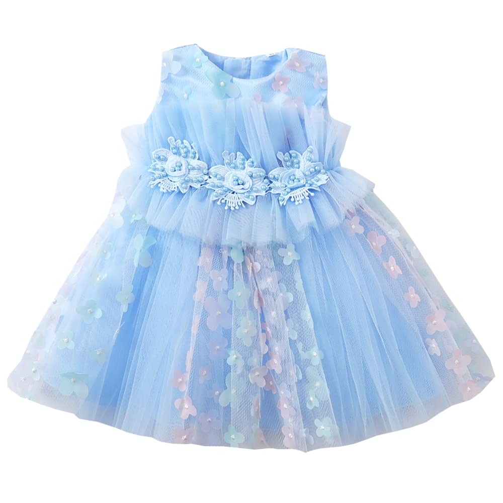 【送料無料】[Baby Nest] ワンピース 女の子 セレモニー服 子供 チュールスカート ベビー服 レースドレス サテンドレス サテンドレス 結婚式 発表会80 90 100 110 色：ブルー、サイズ：4-5 Years