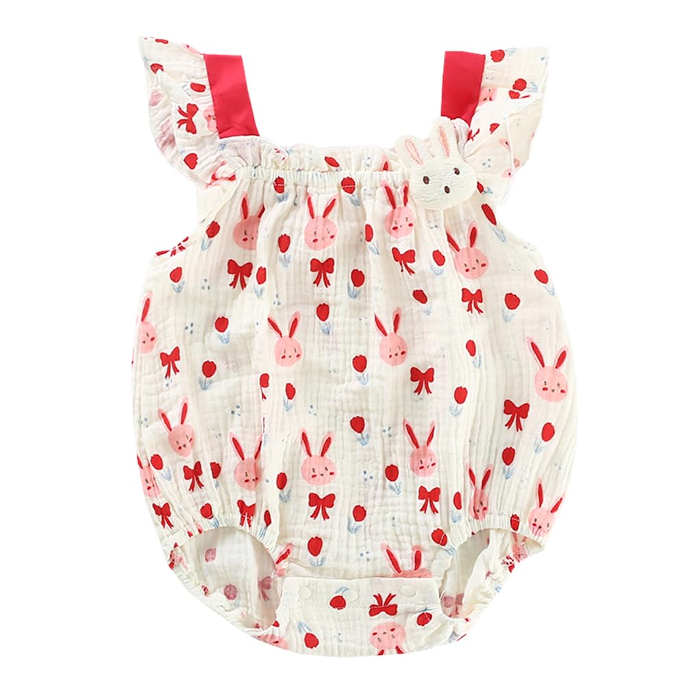 【送料無料】Baby nest ベビー服 女の子 ロンパース カバーオール キャミソール 夏服 新生児服 赤ちゃん服 色：レッド、サイズ：90