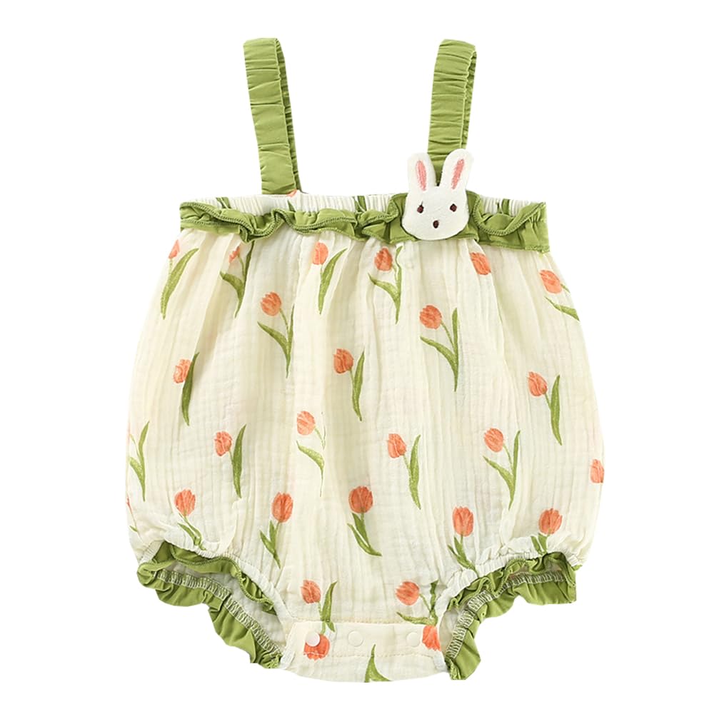 【送料無料】Baby nest ベビー服 女の子 ロンパース カバーオール キャミソール 夏服 新生児服 赤ちゃん服 色：グリン、サイズ：66cm (3-6ヶ月)