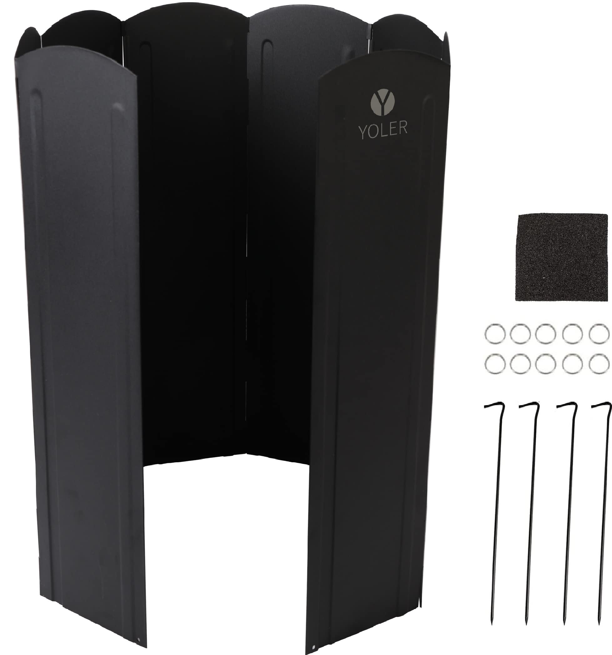 楽天COCO 生活便利グッズ【送料無料】ヨーラー|YOLER 大型風防板 ウインドスクリーン 風除板 折り畳み式 ペグ・リング付 固定可能 アウトドア キャンプ 焚き火 コンロ リフレクター 風よけ 8枚連結 燃料節約 風防 反射板 色：ブラック版120×70cm、サイズ：120×70cm