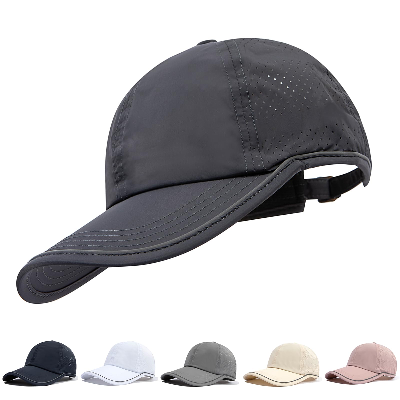 【送料無料】[Clape] 夏用ゴルフ帽子メンズ 軽量 蒸れない スポーツキャップ レディース 反射 ランニング帽子メンズ メッシュキャップ メンズ レディース キャップ 小雨対策 ユニセックス 色：DCP2402 ダークグレー、サイズ：56.0-59.0 cm