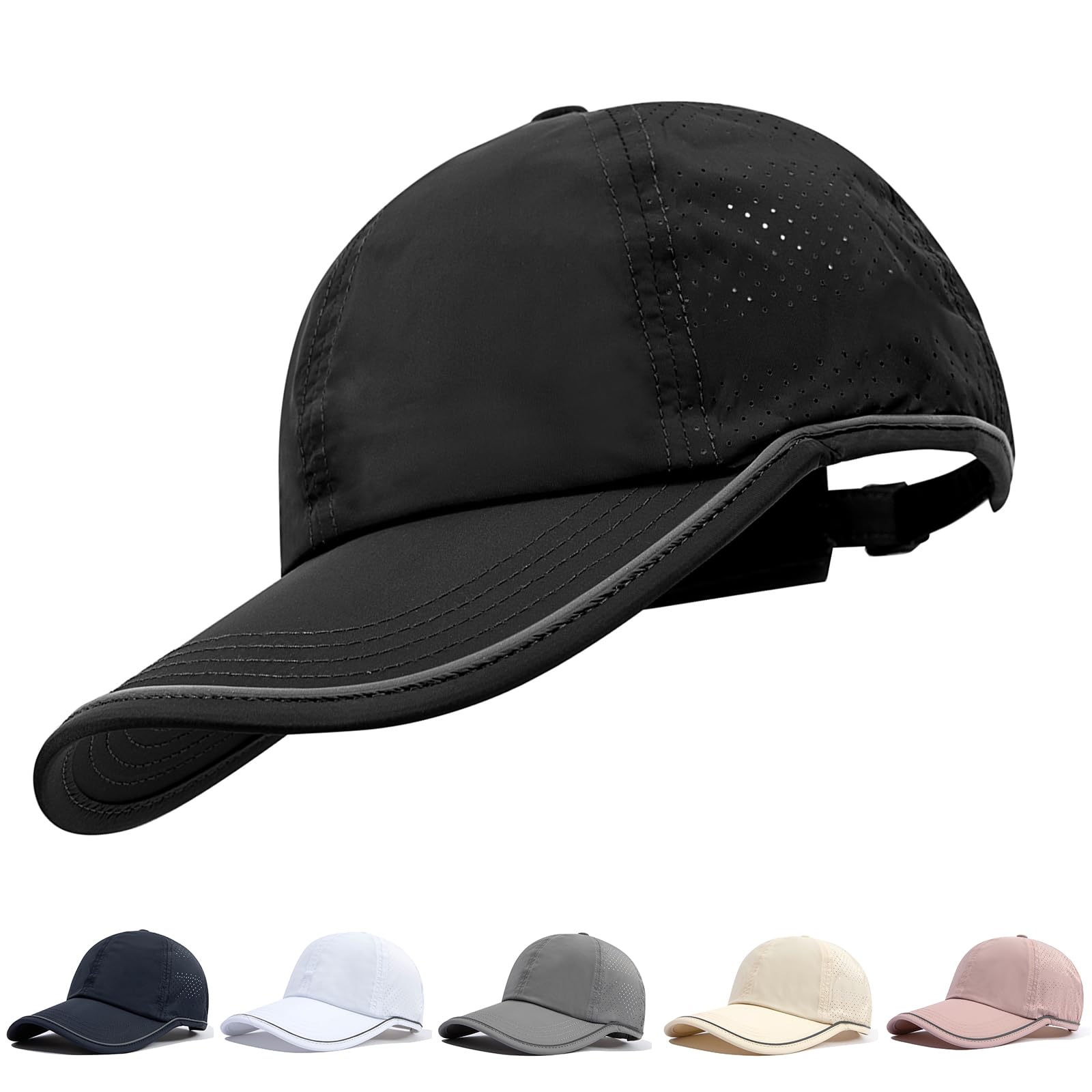 【送料無料】[Clape] 夏用ゴルフ帽子メンズ 軽量 蒸れない スポーツキャップ レディース 反射 ランニング帽子メンズ メッシュキャップ メンズ レディース キャップ 小雨対策 ユニセックス 色：DCP2402 ブラック、サイズ：56.0-59.0 cm