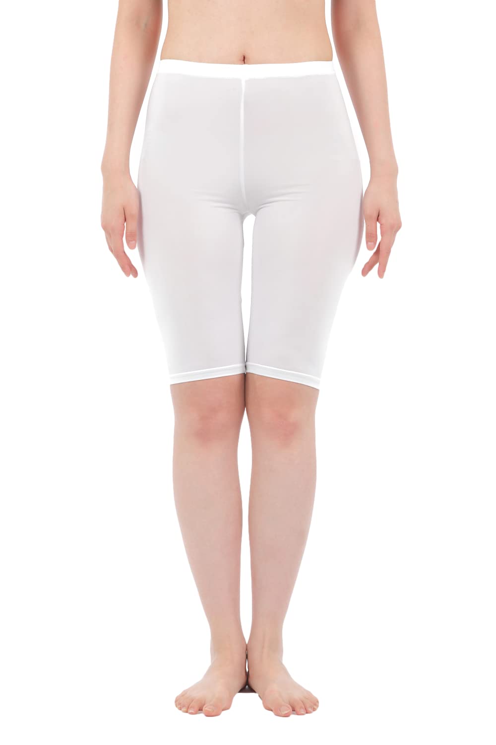 【送料無料】[Liapom] 涼感 UV加工 レギンス 接触冷感 吸水速乾 サラサラ快適 夏用 スパッツ レディース 色：F【白5分丈 L-LL】、サイズ：Free Size