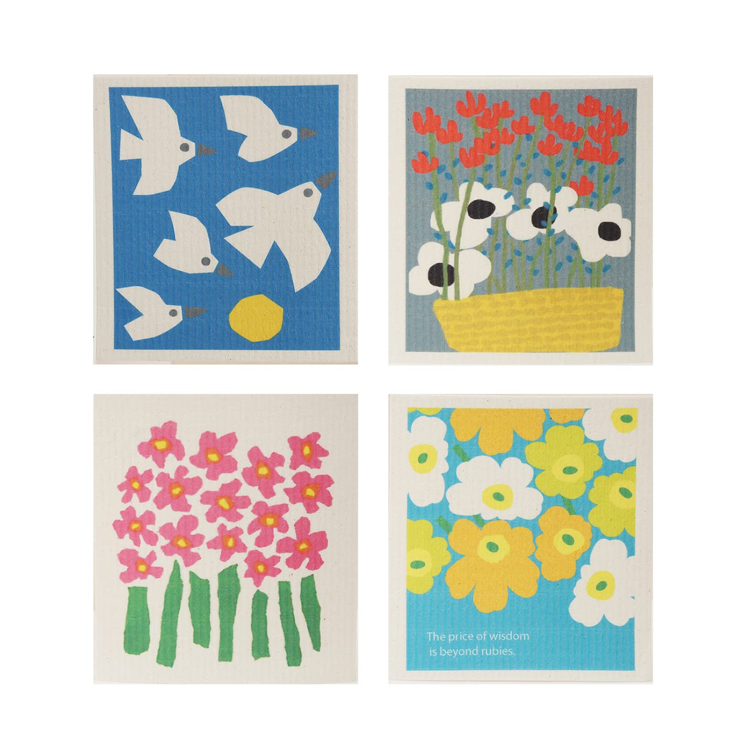 【送料無料】Longwu キッチンワイプ セルロース ふきん クロス 4枚 17x20cm オリジナルデザイン スポンジワイプ 天然繊維 吸水 速乾 ふきん キッチンクロス 色：ポップ-4枚、サイズ：W20cm x D17cm