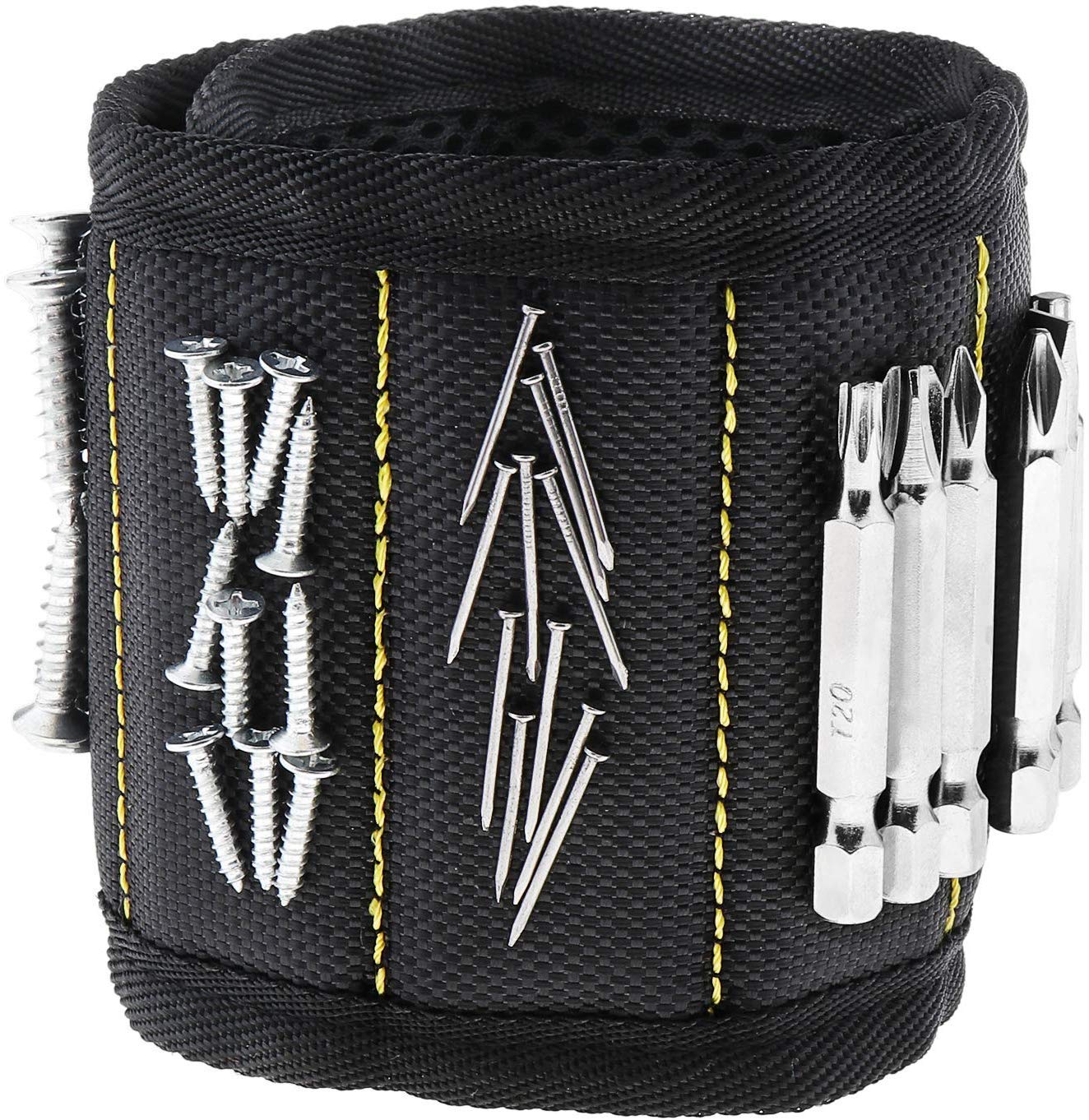 【送料無料】磁気リストバンド磁石付き 金属製 内蔵10磁石 吸着マグネット付き 磁気リストバンドアームバンド 小部品紛失防止 色：ブラック、サイズ：3.5*14.5