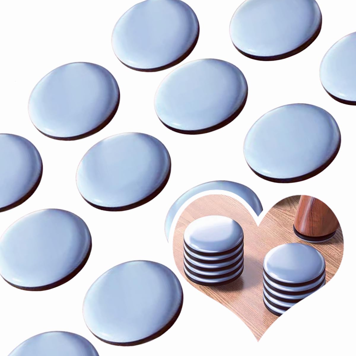 【送料無料】Secchuu 家具スライダー 家具パッド 傷防止 防音 丸型 粘着 楽に移動できる 色：グレー、サイズ：30mm