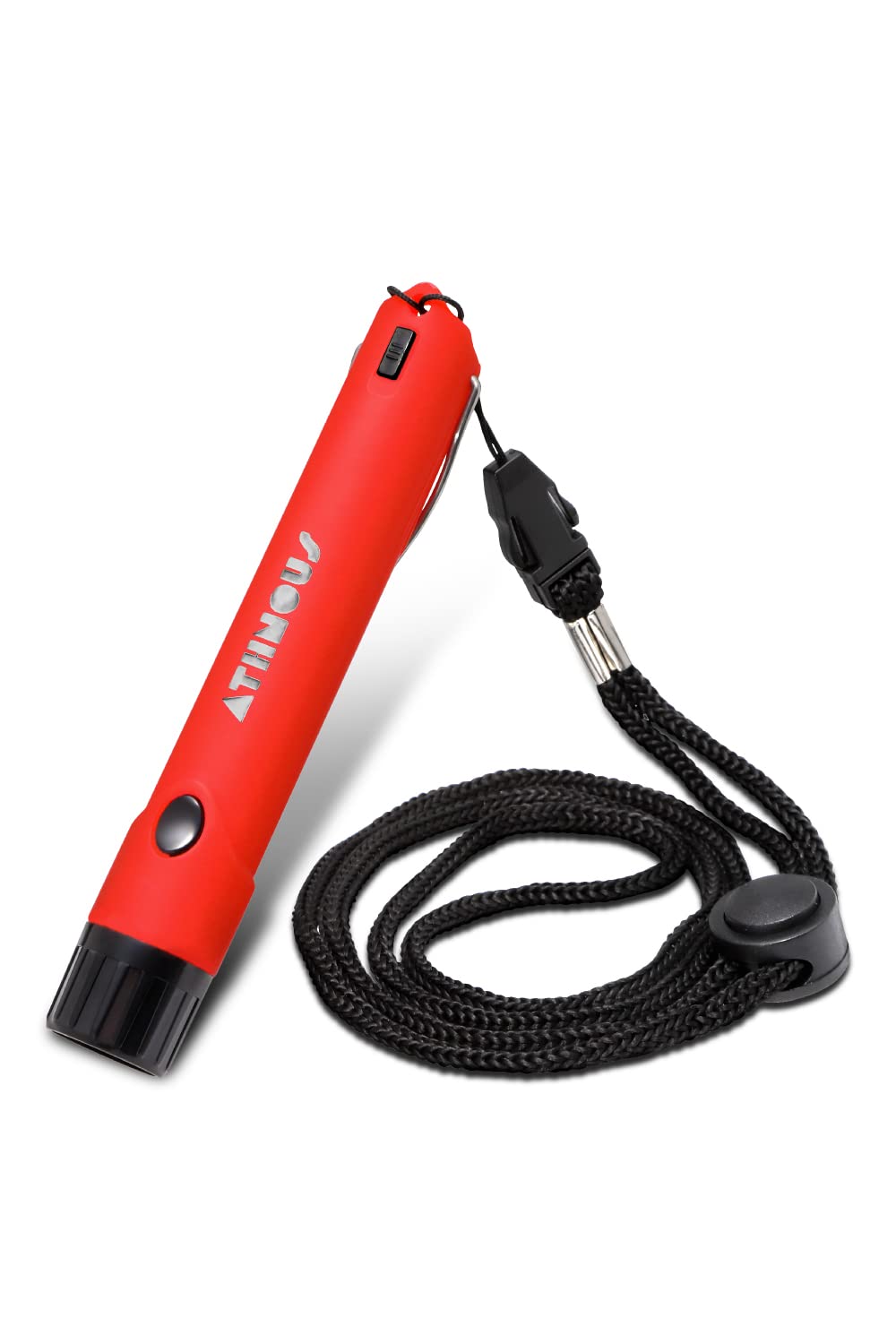 【送料無料】ATHNOUS(アスナス) 電子ホイッスル 防水 防災 防犯 熊除け 超軽量 大音量 コンパクトデザイン 害獣除け 審判 登山 キャンプ LEDライト付き 2回分の電池付属 ネックストラップ付属 色：レッド