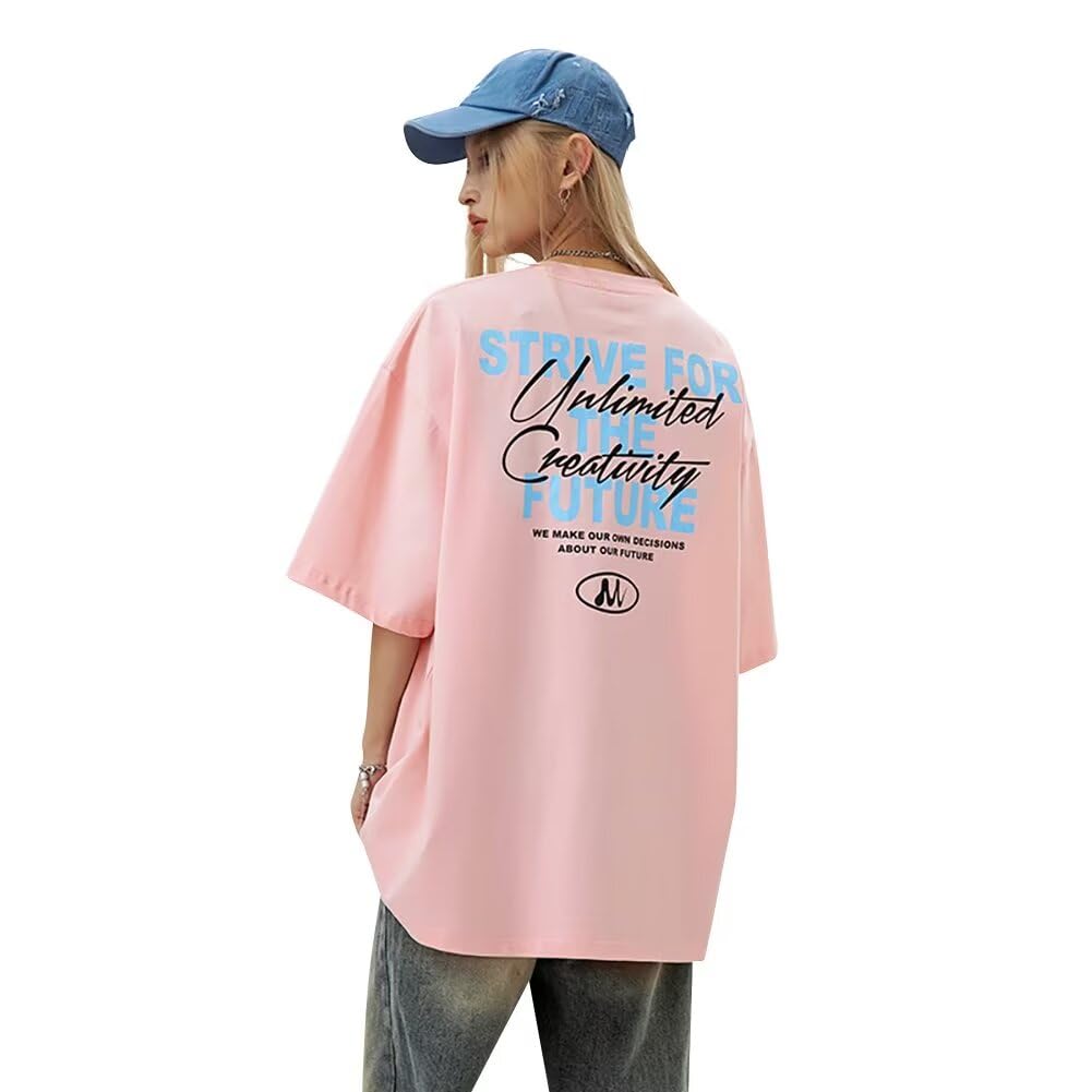 【送料無料】[uptoyou] 夏服 tシャツ メンズ 半袖 五分袖 ゆったり 大きいサイズ 男女兼用 ティーシャツ 文字プリント カットソー 綿100 柔らかい 大きい おしゃれ かっこいい ストリート系 色：#53:ピンク、サイズ：M