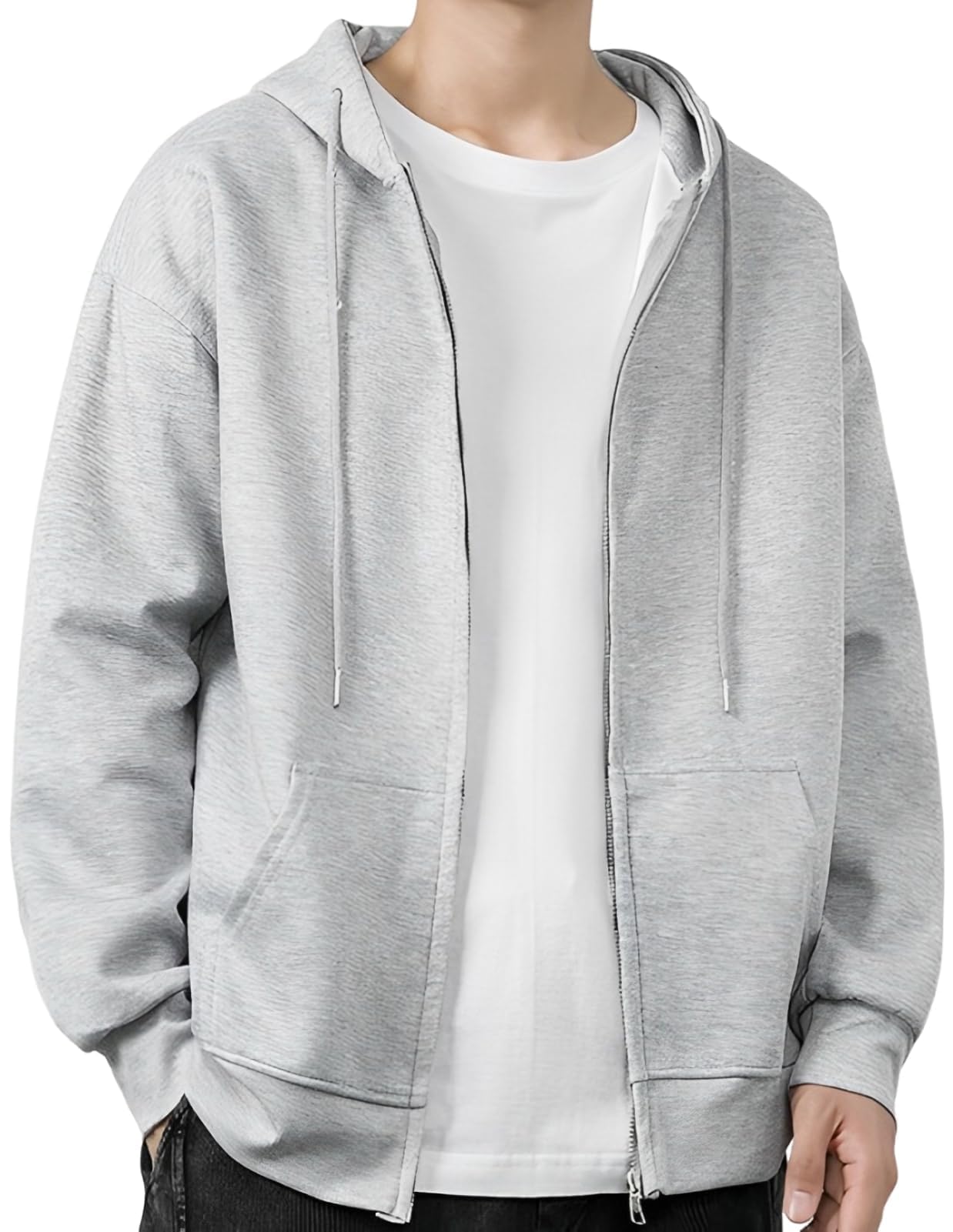 【送料無料】[aspersio] [アスペルシオ] ストリート系 スウエットパーカー 長袖 シルエット フルジップアップ フーディー メンズ 色：ソフトグレー(薄手)、サイズ：XL
