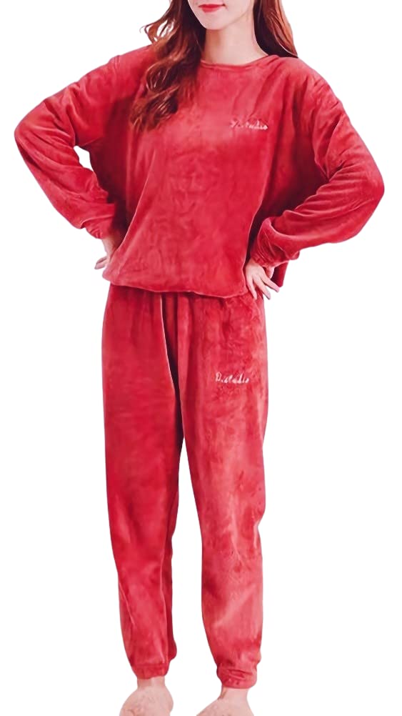 【送料無料】[aspersio] [アスペルシオ] ふわふわ ルームウェア 長袖 長ズボン かわいい セットアップ パジャマ レディース 色：チェリーレッド、サイズ：L