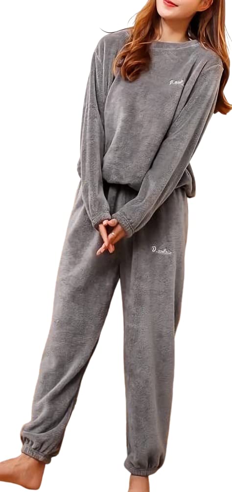 【送料無料】[aspersio] [アスペルシオ] ふわふわ ルームウェア 長袖 長ズボン かわいい セットアップ パジャマ レディース 色：パウダーグレイ、サイズ：L