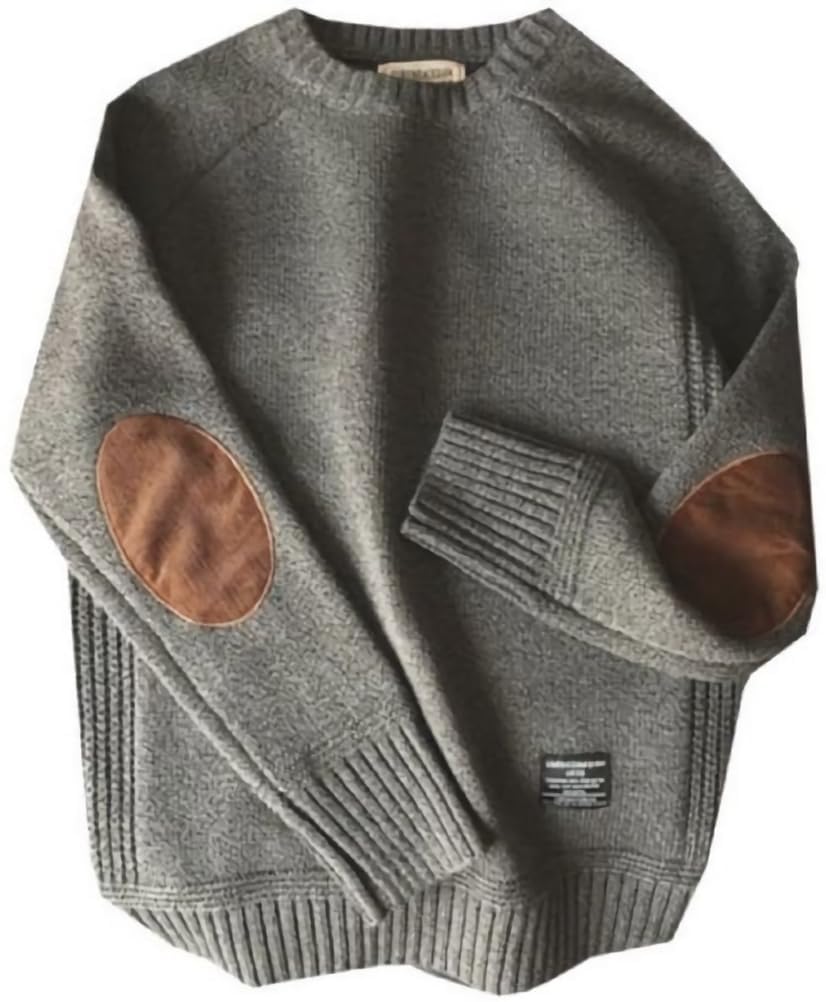 【送料無料】[aspersio] [アスペルシオ] エルボーパッチ ざっくり ニット 丸首 セーター 長袖 トップス..