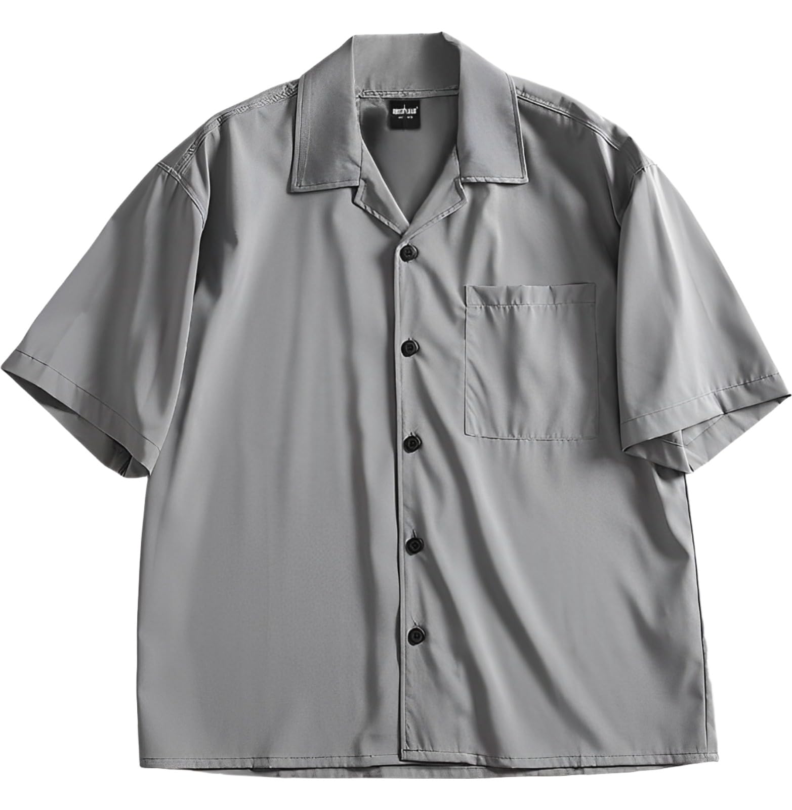 【送料無料】[aspersio] [アスペルシオ] オシャレ オープンカラーシャツ 半袖無地 襟付き モード 開襟 アメカジ トップス メンズ 色：トゥルーグレー、サイズ：L