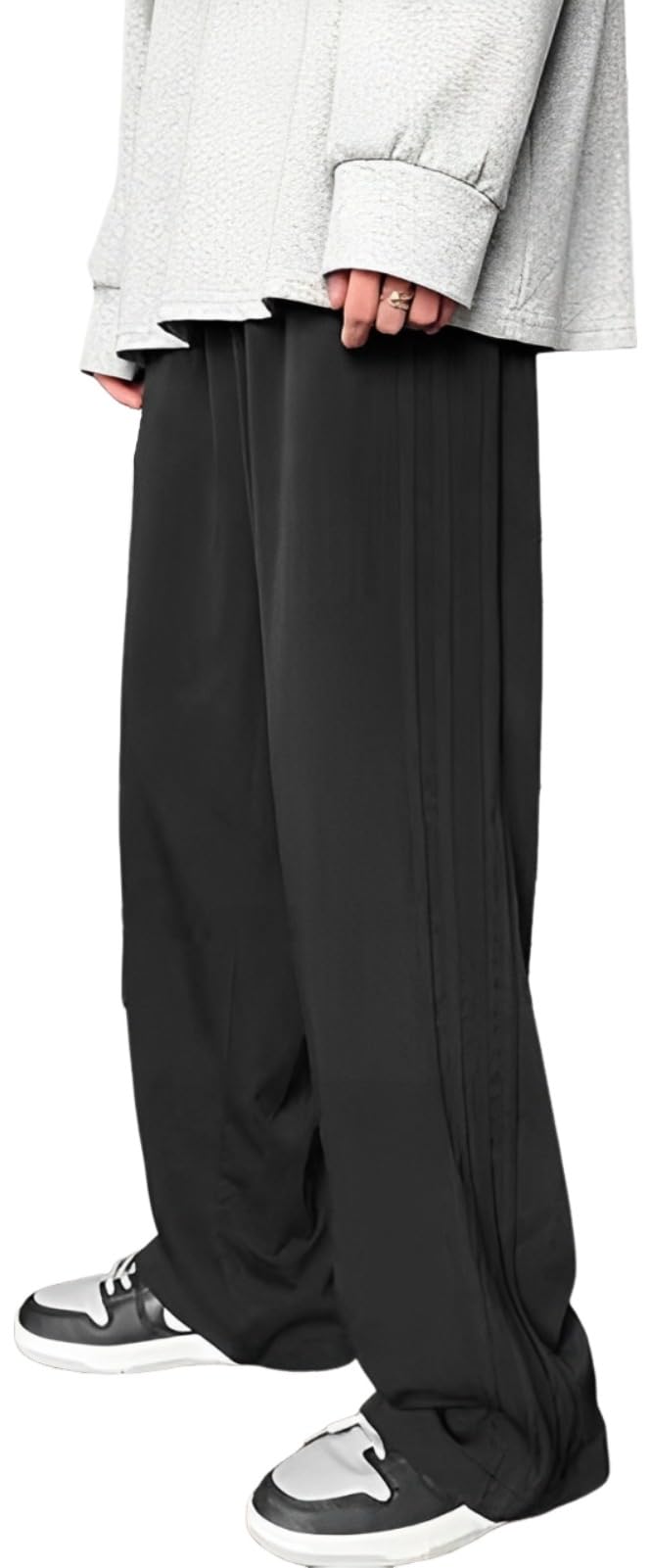 【送料無料】[aspersio] [アスペルシオ] オシャレ バギーパンツ アウトドア ワイド 柔らか 楽ちん サイドライン 夏ズボン メンズ 色：スモーキーブラック、サイズ：L