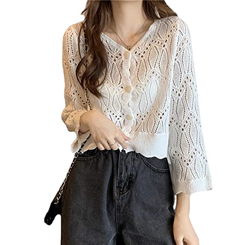 【送料無料】[KARZUKI] カーディガン レディース 刺繍 レース 中空 UVカット 可愛い 薄手 Vネック 長袖..