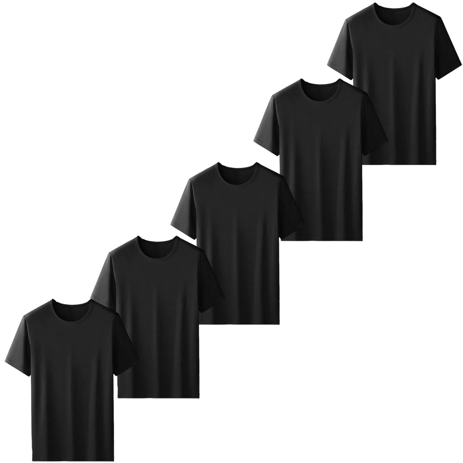 【送料無料】[HISITOSA] インナーシャツ 3枚セット 5枚組 【驚異の柔らかさ】 肌着メンズ 半袖 丸首 薄手 春 夏 秋【驚異の吸汗速乾力】 シャツ 下着 無地 抗菌 防臭 【驚異的な伸縮性能】 色：5枚組-ブラック、サイズ：XL