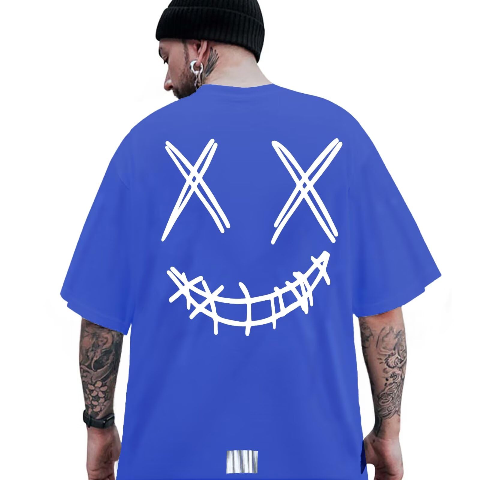 【送料無料】[uptoyou] Tシャツ メンズ 半袖 綿100 8.1オンス 透けない ヘビーウェイト 無地/プリント 接触冷感 大きいサイズ 肉厚生地 ビッグシルエット クルーネック 定番 夏服 男女兼用 色：#17:ブルー、サイズ：L