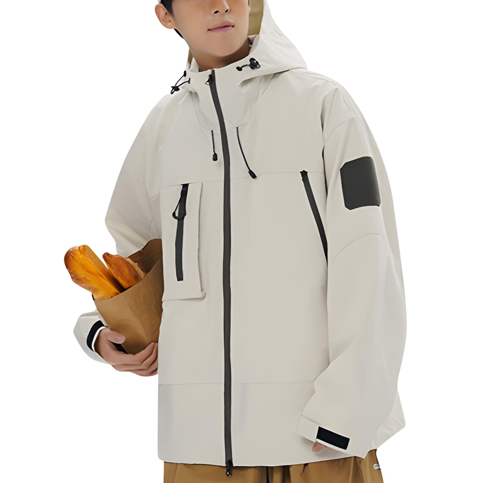 【送料無料】[uptoyou] ウインドブレーカー ジャンパー メンズ ジャケット マウンテンパーカー ブルゾン ライトアウター 大きいサイズアウトドア 防風 防寒 防水 軽量 カジュアル秋服 春服 色：#02:ホワイト、サイズ：M