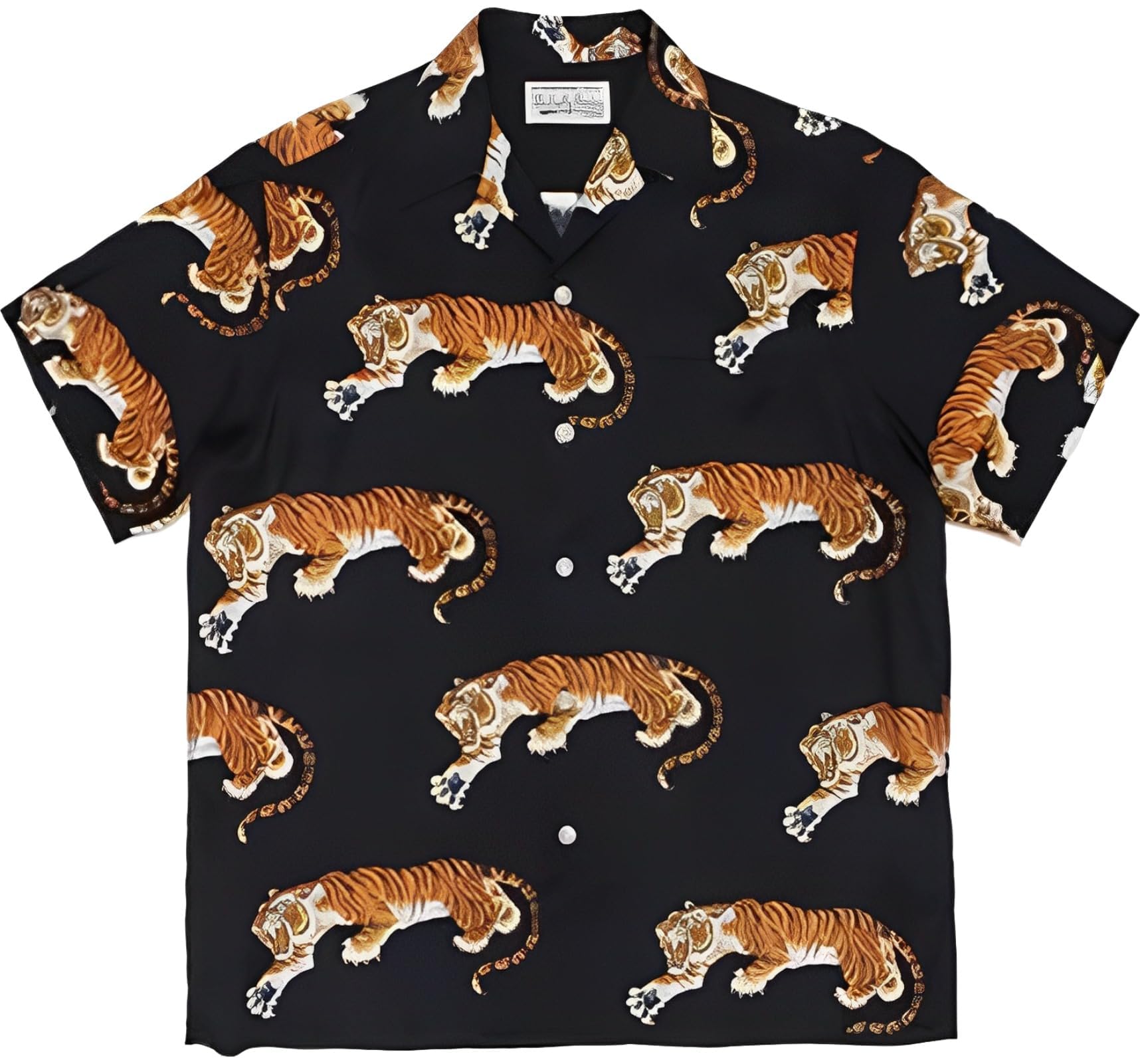 【送料無料】[aspersio] [アスペルシオ] 虎柄 半袖シャツ 大人 和柄 襟付き 涼しい オシャレ プリント 春夏服 トップス メンズ 色：ブラックタイガー、サイズ：M
