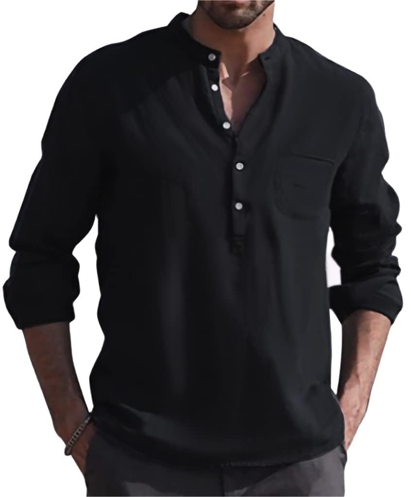 【送料無料】[aspersio] アスペルシオ さわやか ヘンリーネック シャツ スタンドカラー お洒落 デザイン v系 トップス メンズ 色：ペールブラック、サイズ：2XL