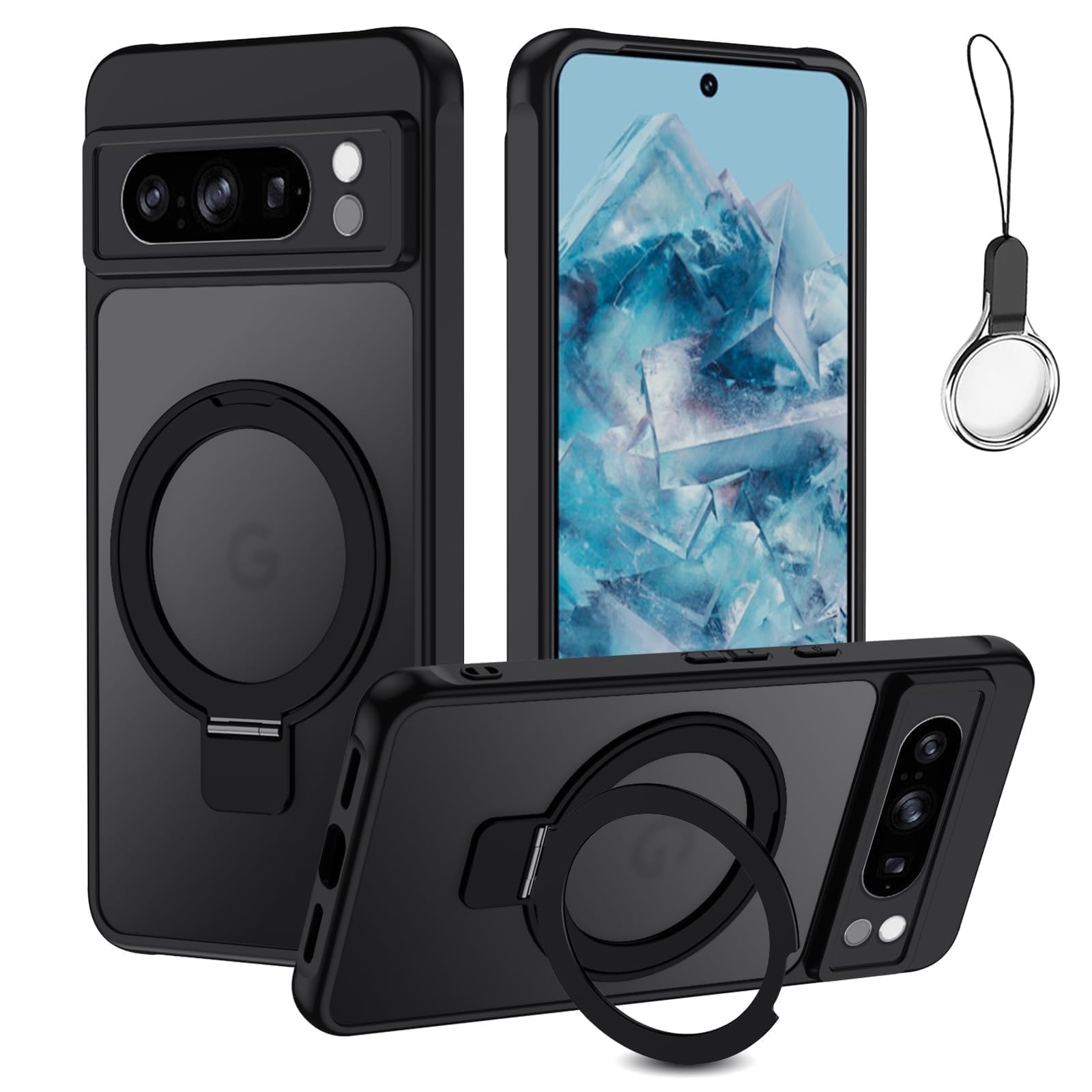 【送料無料】Google Pixel 用 ケース Magsafe対応【 Magsafeリングスタンド ホルダー 一体型】グーグル ピクセルカバー スタンド機能 縦横両対応 HILEGENER スマホケース 耐衝撃 Pixel 透明 隠しスタンドケース ワイアレス充電 色：ブラック、サイズ：Pixel 6A