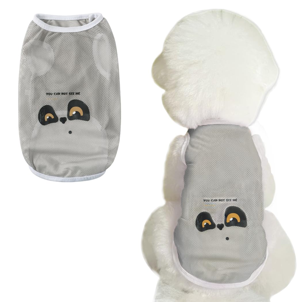 【送料無料】AmzBarley 犬 服 春夏 ベスト メッシュ ひんやり 動物柄プリント 犬 服 夏 シャツ 薄い 通気性 涼しい 軽量 速乾 犬服夏用 シャツ 子犬 小型犬 中型犬 ペット服 洋服 タンクトップ 袖なし 猫服 犬 夏服 両足 おしゃれ 外 クール 熱中 色：グレー、サイズ：S