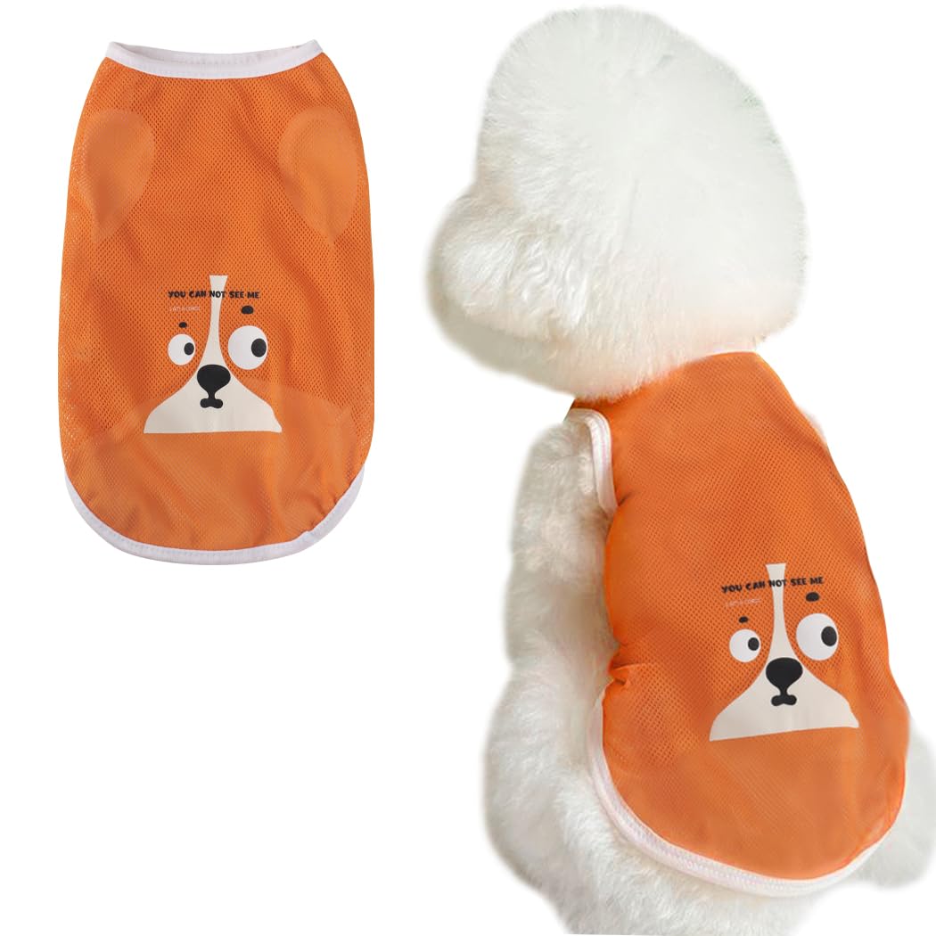【送料無料】AmzBarley 犬 服 春夏 ベスト メッシュ ひんやり 動物柄プリント 犬 服 夏 シャツ 薄い 通気性 涼しい 軽量 速乾 犬服夏用 シャツ 子犬 小型犬 中型犬 ペット服 洋服 タンクトップ 袖なし 猫服 犬 夏服 両足 おしゃれ 外 クール 熱 色：オレンジ、サイズ：L