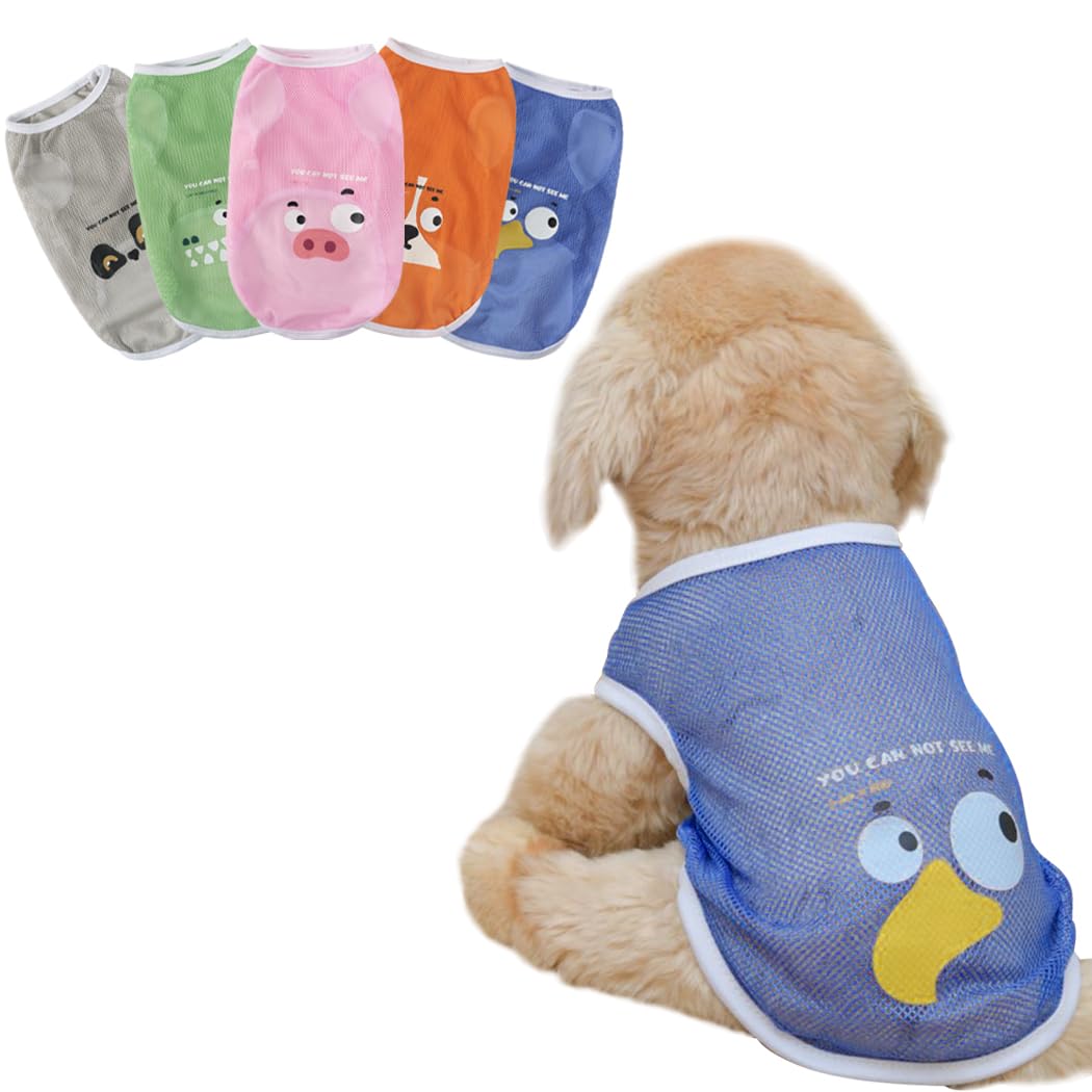 【送料無料】AmzBarley 犬 服 春夏 ベスト メッシュ ひんやり 動物柄プリント 犬 服 夏 シャツ 薄い 通気性 涼しい 軽量 速乾 犬服夏用 シャツ 子犬 小型犬 中型犬 ペット服 洋服 タンクトップ 袖なし 猫服 犬 夏服 両足 おしゃれ 外 クール 熱中 色：ブルー、サイズ：L