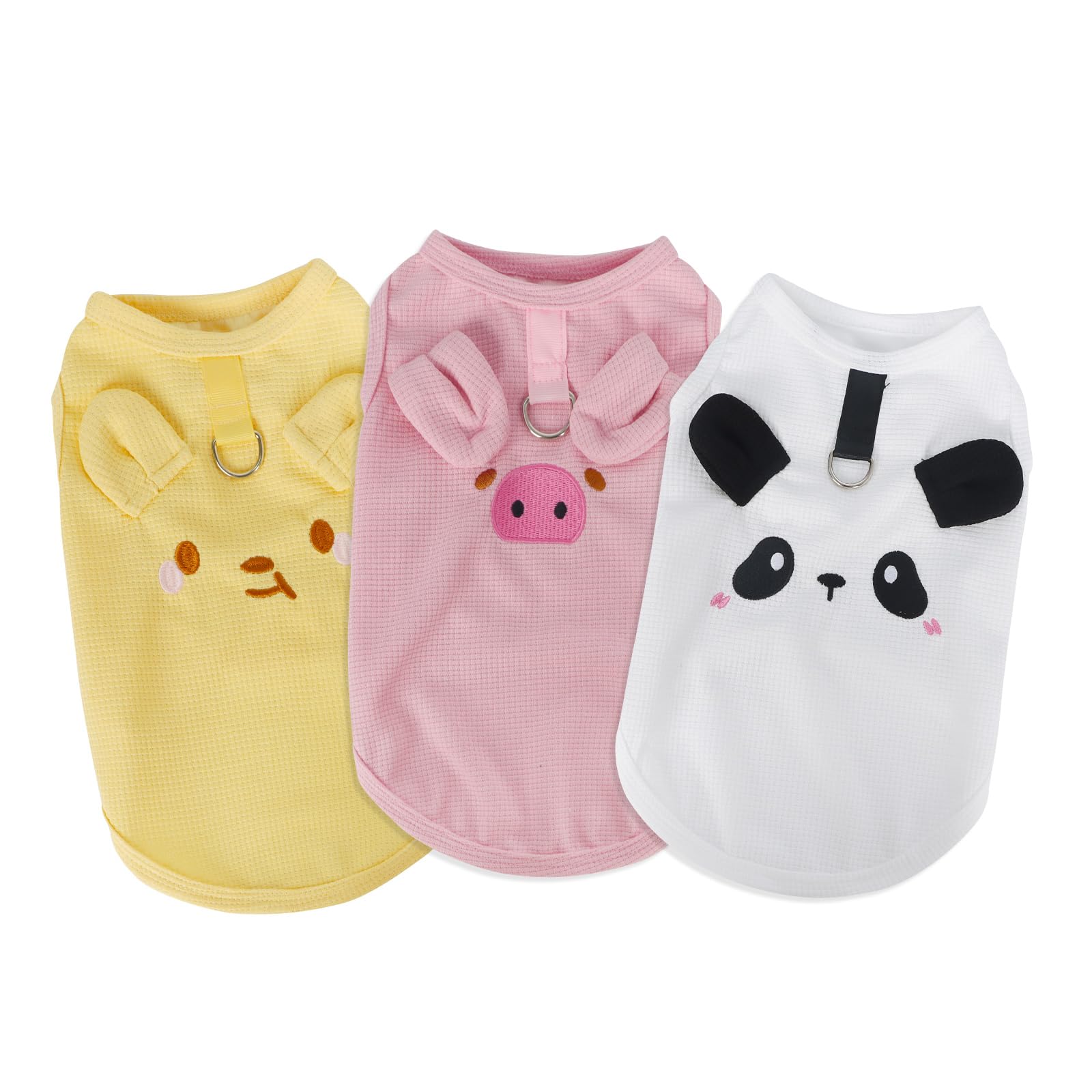 【送料無料】AmzBarley 犬 服 シャツ 春 袖なし Dリング付き 立体動物柄 刺繍 かわいい 犬 服 小型犬 春夏 ベスト 柔らかい 通気性 軽量 脱毛保護 日焼き防ぐ 犬服 春夏 洋服 タンクトップ ラウンドネック メッシュ ペット服 春夏 保温 プルオ 色：ホワイト、サイズ：M