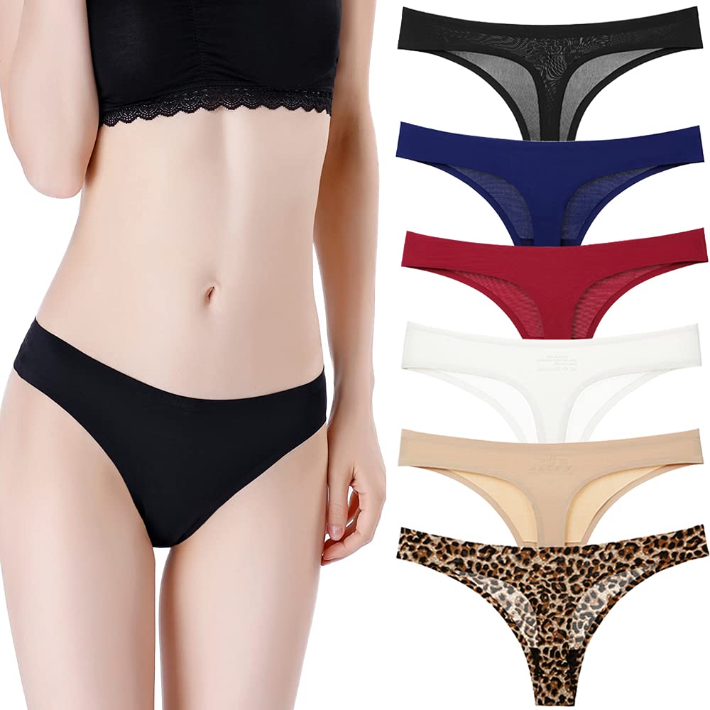 【送料無料】[HYJEAL] レディース tバック ローライズ ストレッチ 綿 ショーツ 無縫製 シームレス下着 セクシー ランジェリー 通気性 超可愛いビキニ 色：ブラック/ネイビー/レッド/ホワイト/イエロー/ヒョウ、サイズ：M