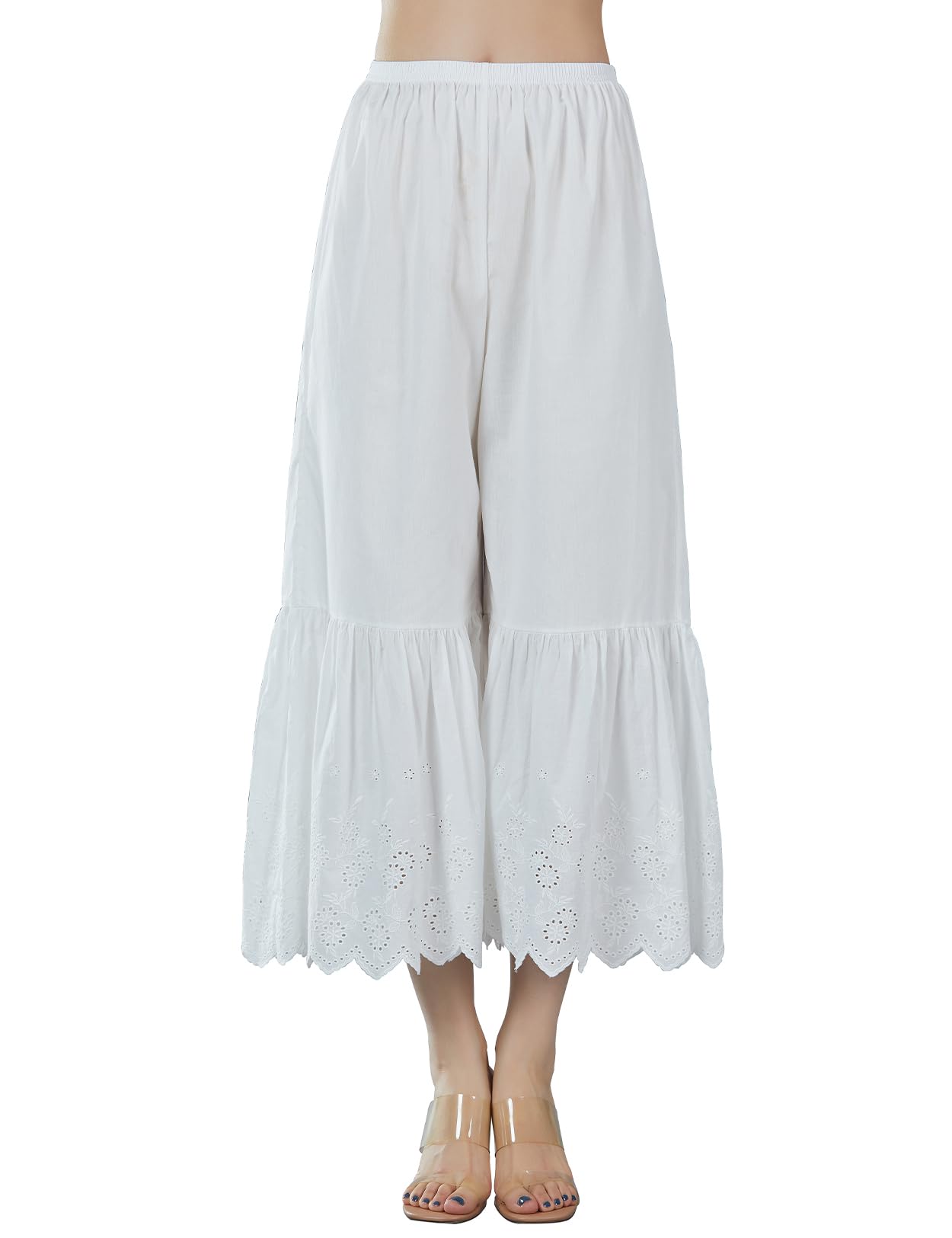 【送料無料】[BEAUTELICATE] ペチパンツ レディース 綿100％ 裾レース刺繍 ロング マキシ フレアパンツ..