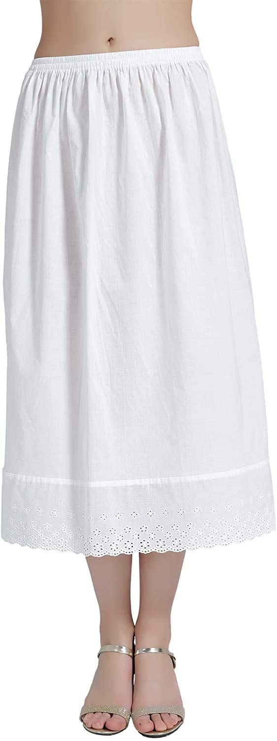 【送料無料】[BEAUTELICATE] ペチコート 綿100％ 花柄レース刺繍裾 4つの丈 インナー 吸湿通気 静電気..