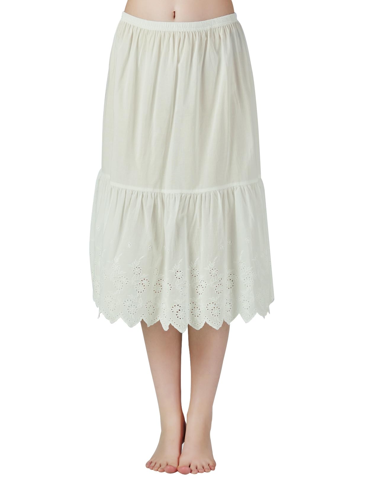 【送料無料】[BEAUTELICATE] ペチコート レディース 綿 レース付き 静電気防止 インナーウェア 通気吸汗 重ね着 55丈/70丈/80丈 色：クリーム70cm、サイズ：M