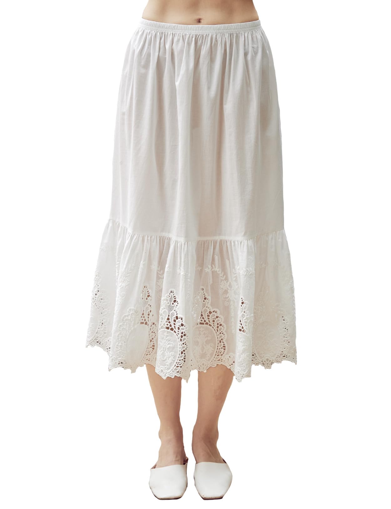 【送料無料】[BEAUTELICATE] ペチコート 綿100％ 中空レース刺繍 通気吸汗 静電気防止 透け防止 重ね着..