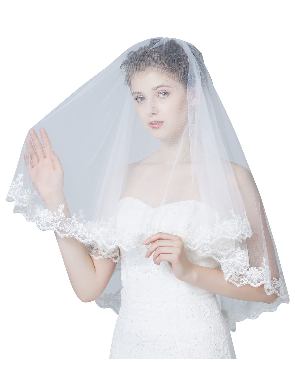 【送料無料】[BEAUTELICATE] 花嫁ベール 結婚式 ウェディング 2層 ハーフ丈 金属製コーム レースエッジ..